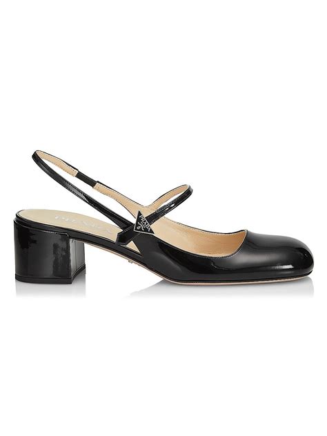 prada 45mm leather block-heel slingback pumps|Prada boots and pumps.